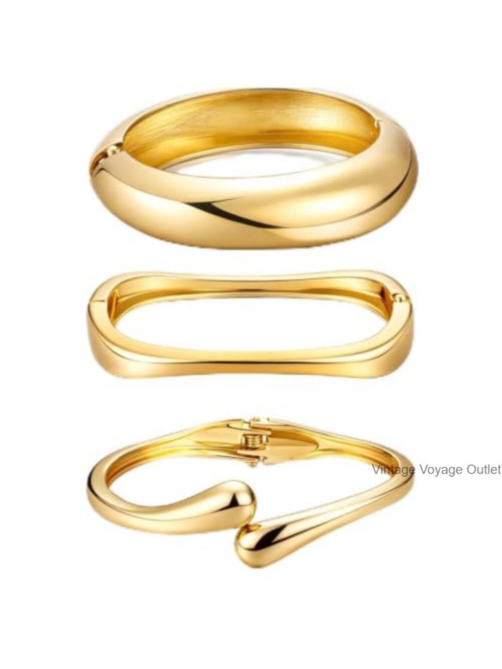 Chunky 14k Gold Plated Bangle Bracelets Set Stackable Statement Cuff